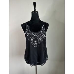 ANGIE Women's Black Sheer Metallic Sequin Yolk Camisole Tank Top Size S